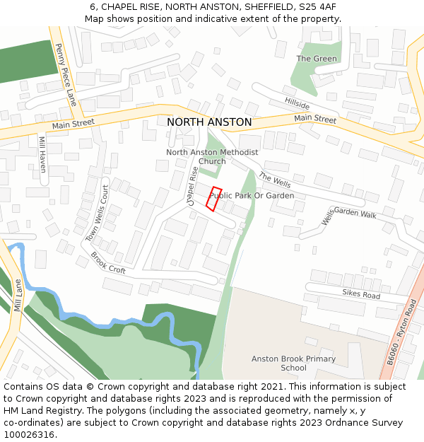 6, CHAPEL RISE, NORTH ANSTON, SHEFFIELD, S25 4AF: Location map and indicative extent of plot