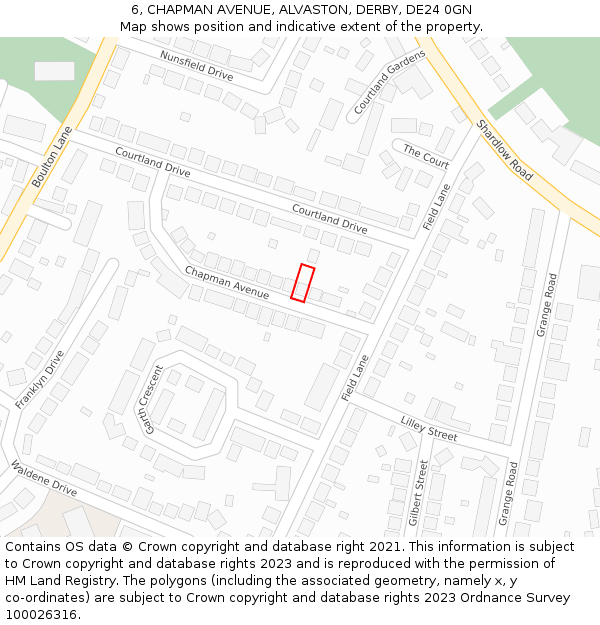 6, CHAPMAN AVENUE, ALVASTON, DERBY, DE24 0GN: Location map and indicative extent of plot