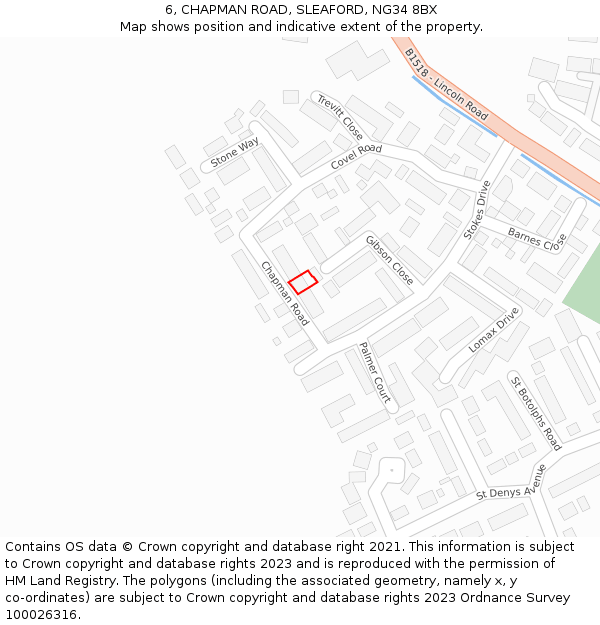 6, CHAPMAN ROAD, SLEAFORD, NG34 8BX: Location map and indicative extent of plot