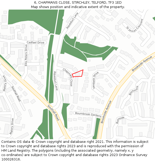 6, CHAPMANS CLOSE, STIRCHLEY, TELFORD, TF3 1ED: Location map and indicative extent of plot