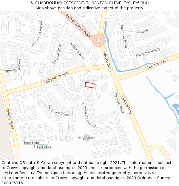 6, CHARDONNAY CRESCENT, THORNTON-CLEVELEYS, FY5 3UH: Location map and indicative extent of plot