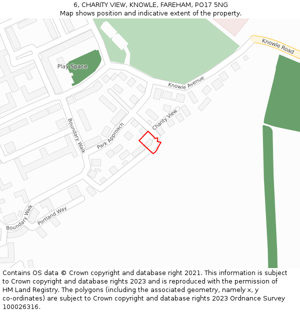 6, CHARITY VIEW, KNOWLE, FAREHAM, PO17 5NG: Location map and indicative extent of plot