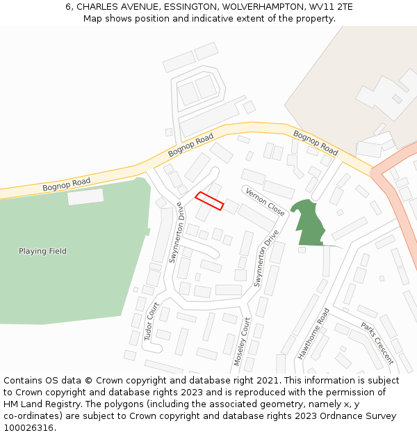 6, CHARLES AVENUE, ESSINGTON, WOLVERHAMPTON, WV11 2TE: Location map and indicative extent of plot