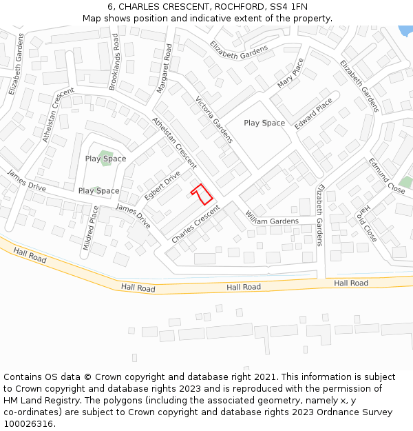 6, CHARLES CRESCENT, ROCHFORD, SS4 1FN: Location map and indicative extent of plot