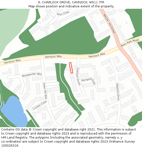 6, CHARLOCK GROVE, CANNOCK, WS11 7FR: Location map and indicative extent of plot