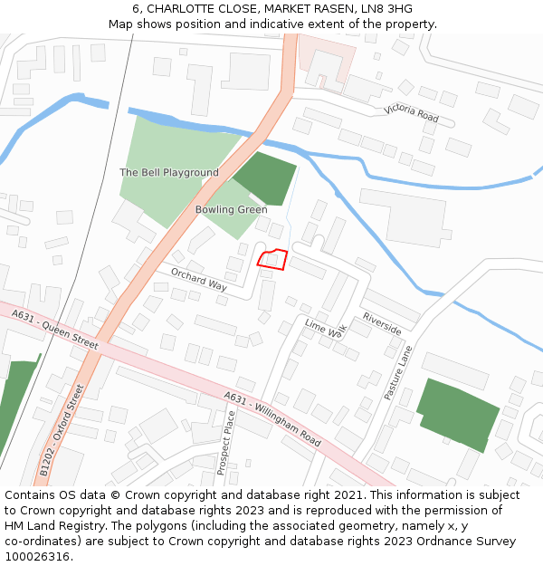 6, CHARLOTTE CLOSE, MARKET RASEN, LN8 3HG: Location map and indicative extent of plot