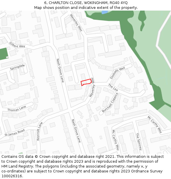 6, CHARLTON CLOSE, WOKINGHAM, RG40 4YQ: Location map and indicative extent of plot