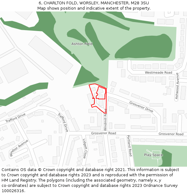 6, CHARLTON FOLD, WORSLEY, MANCHESTER, M28 3SU: Location map and indicative extent of plot