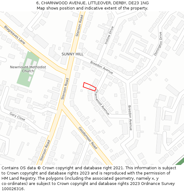 6, CHARNWOOD AVENUE, LITTLEOVER, DERBY, DE23 1NG: Location map and indicative extent of plot