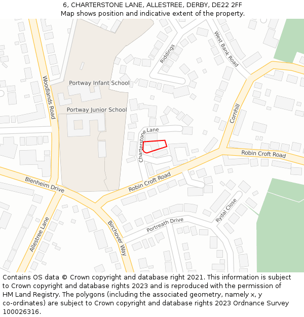 6, CHARTERSTONE LANE, ALLESTREE, DERBY, DE22 2FF: Location map and indicative extent of plot