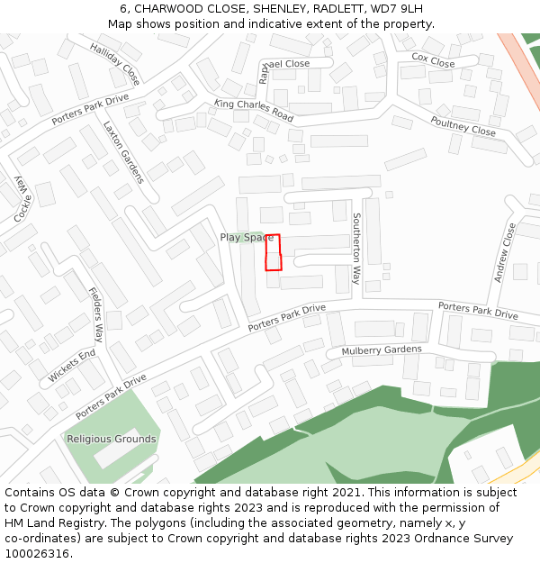 6, CHARWOOD CLOSE, SHENLEY, RADLETT, WD7 9LH: Location map and indicative extent of plot