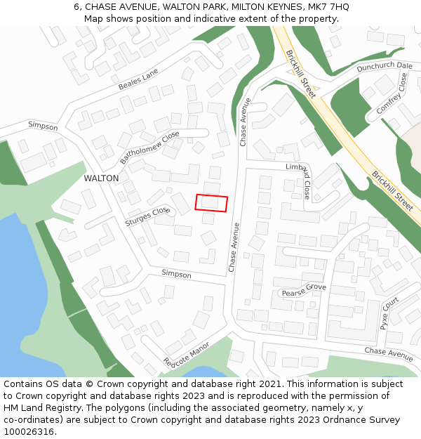 6, CHASE AVENUE, WALTON PARK, MILTON KEYNES, MK7 7HQ: Location map and indicative extent of plot