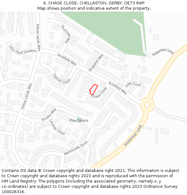 6, CHASE CLOSE, CHELLASTON, DERBY, DE73 6WP: Location map and indicative extent of plot
