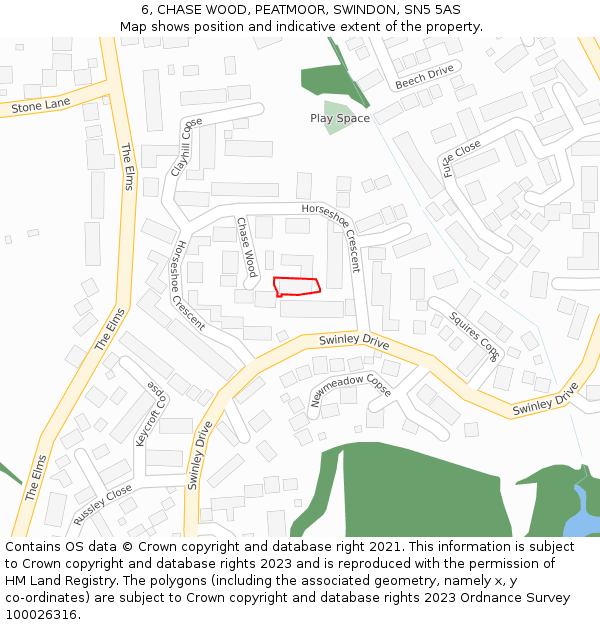 6, CHASE WOOD, PEATMOOR, SWINDON, SN5 5AS: Location map and indicative extent of plot