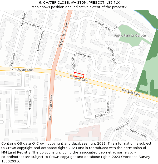 6, CHATER CLOSE, WHISTON, PRESCOT, L35 7LX: Location map and indicative extent of plot