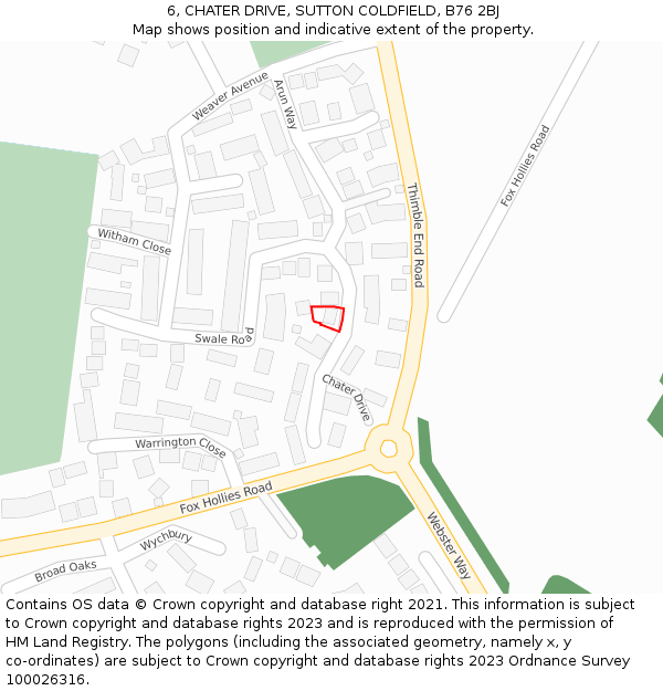 6, CHATER DRIVE, SUTTON COLDFIELD, B76 2BJ: Location map and indicative extent of plot