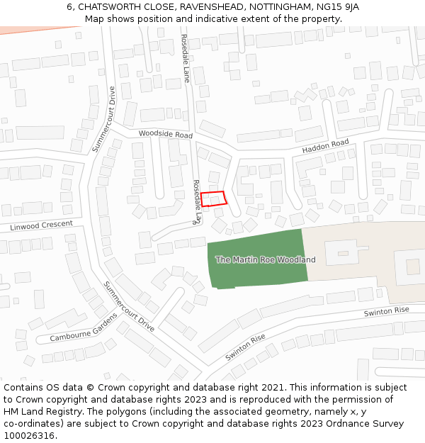 6, CHATSWORTH CLOSE, RAVENSHEAD, NOTTINGHAM, NG15 9JA: Location map and indicative extent of plot