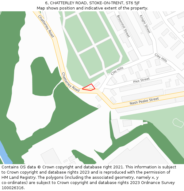 6, CHATTERLEY ROAD, STOKE-ON-TRENT, ST6 5JF: Location map and indicative extent of plot