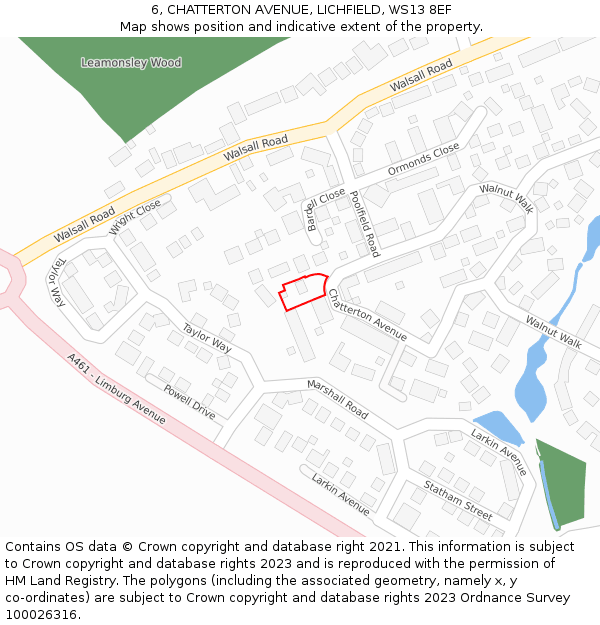 6, CHATTERTON AVENUE, LICHFIELD, WS13 8EF: Location map and indicative extent of plot
