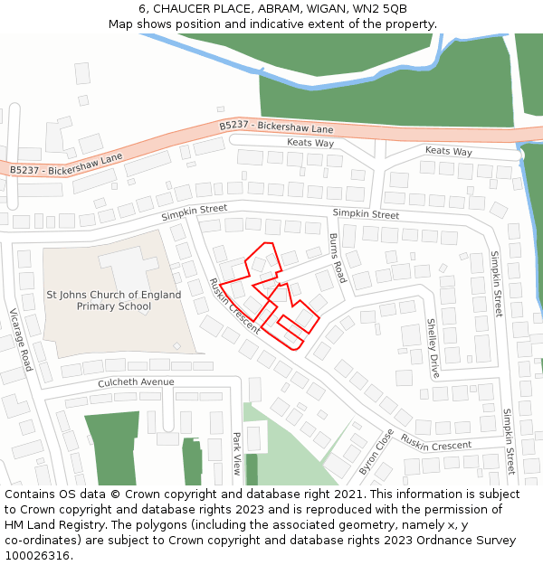 6, CHAUCER PLACE, ABRAM, WIGAN, WN2 5QB: Location map and indicative extent of plot