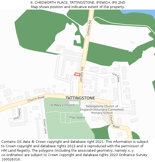 6, CHEDWORTH PLACE, TATTINGSTONE, IPSWICH, IP9 2ND: Location map and indicative extent of plot