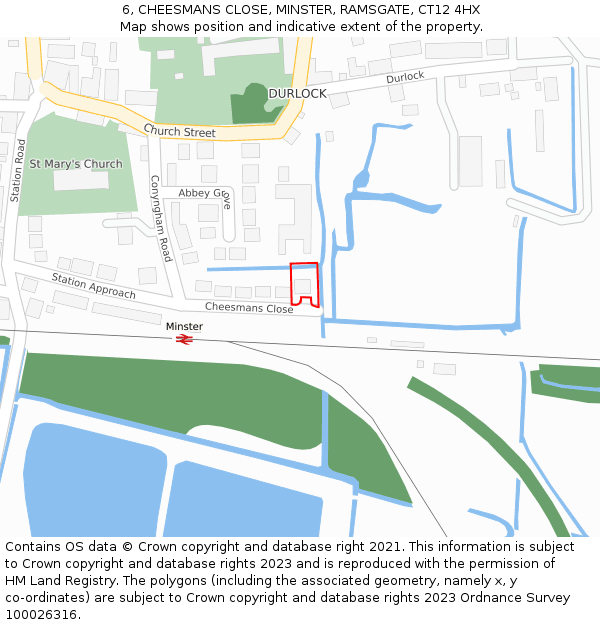 6, CHEESMANS CLOSE, MINSTER, RAMSGATE, CT12 4HX: Location map and indicative extent of plot