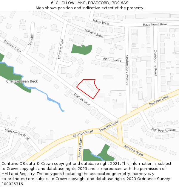 6, CHELLOW LANE, BRADFORD, BD9 6AS: Location map and indicative extent of plot