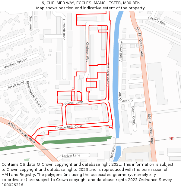 6, CHELMER WAY, ECCLES, MANCHESTER, M30 8EN: Location map and indicative extent of plot