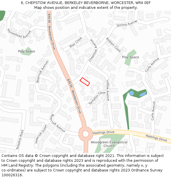 6, CHEPSTOW AVENUE, BERKELEY BEVERBORNE, WORCESTER, WR4 0EF: Location map and indicative extent of plot