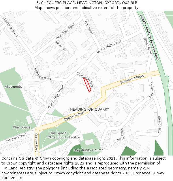 6, CHEQUERS PLACE, HEADINGTON, OXFORD, OX3 8LR: Location map and indicative extent of plot