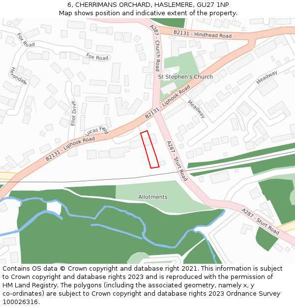 6, CHERRIMANS ORCHARD, HASLEMERE, GU27 1NP: Location map and indicative extent of plot