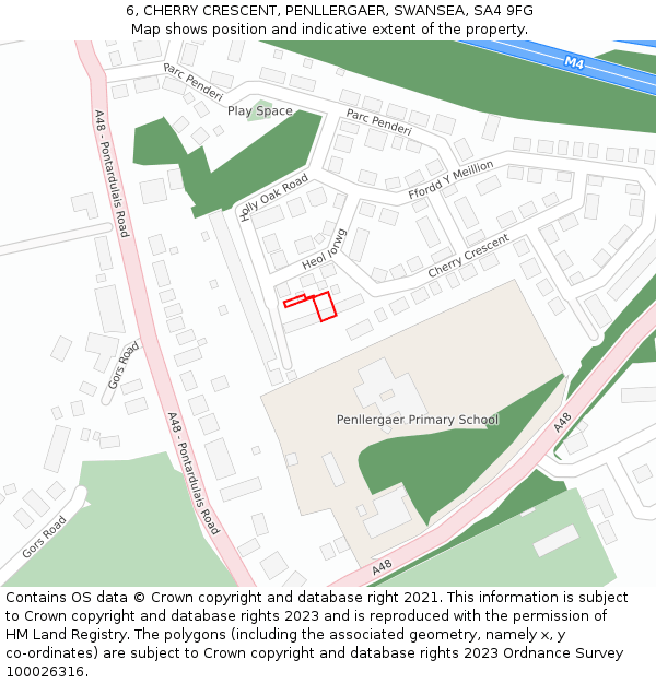 6, CHERRY CRESCENT, PENLLERGAER, SWANSEA, SA4 9FG: Location map and indicative extent of plot