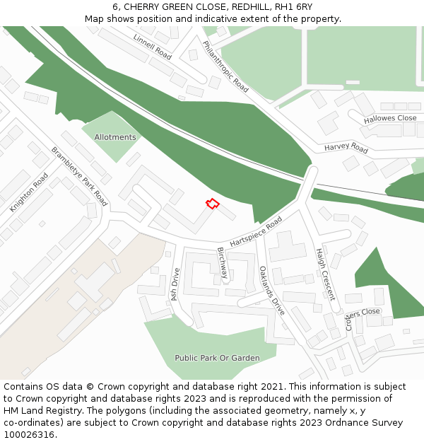 6, CHERRY GREEN CLOSE, REDHILL, RH1 6RY: Location map and indicative extent of plot