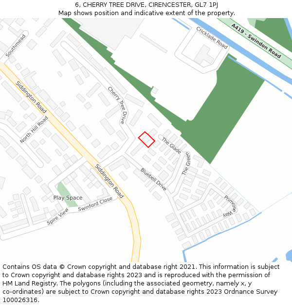 6, CHERRY TREE DRIVE, CIRENCESTER, GL7 1PJ: Location map and indicative extent of plot