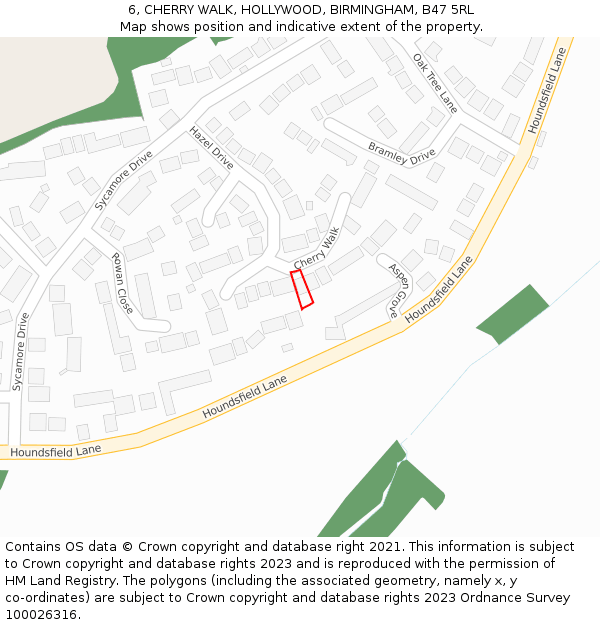 6, CHERRY WALK, HOLLYWOOD, BIRMINGHAM, B47 5RL: Location map and indicative extent of plot