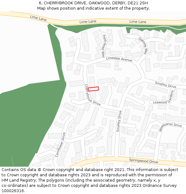 6, CHERRYBROOK DRIVE, OAKWOOD, DERBY, DE21 2SH: Location map and indicative extent of plot