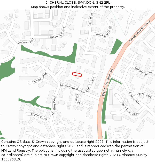 6, CHERVIL CLOSE, SWINDON, SN2 2RL: Location map and indicative extent of plot