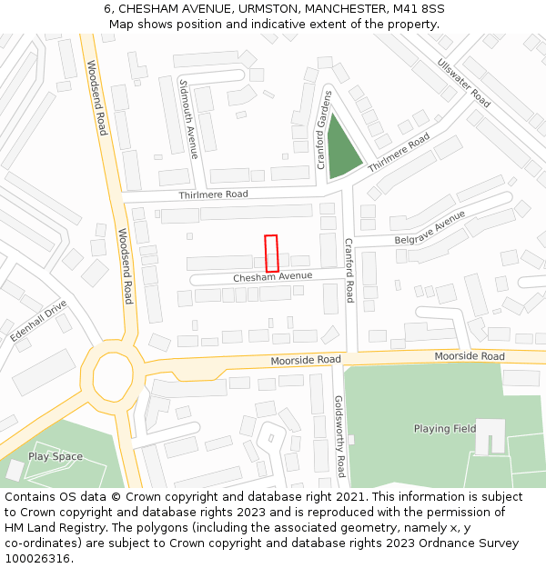 6, CHESHAM AVENUE, URMSTON, MANCHESTER, M41 8SS: Location map and indicative extent of plot