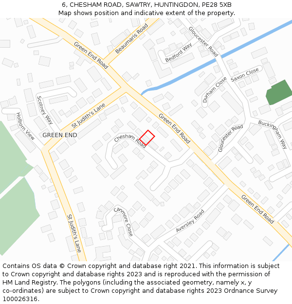 6, CHESHAM ROAD, SAWTRY, HUNTINGDON, PE28 5XB: Location map and indicative extent of plot