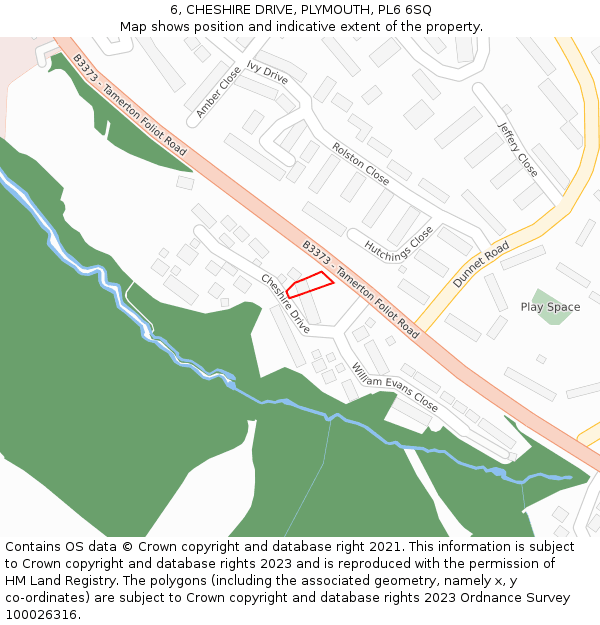 6, CHESHIRE DRIVE, PLYMOUTH, PL6 6SQ: Location map and indicative extent of plot