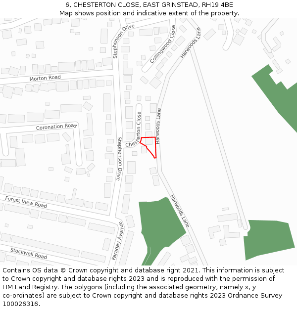 6, CHESTERTON CLOSE, EAST GRINSTEAD, RH19 4BE: Location map and indicative extent of plot