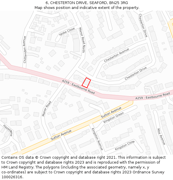 6, CHESTERTON DRIVE, SEAFORD, BN25 3RG: Location map and indicative extent of plot