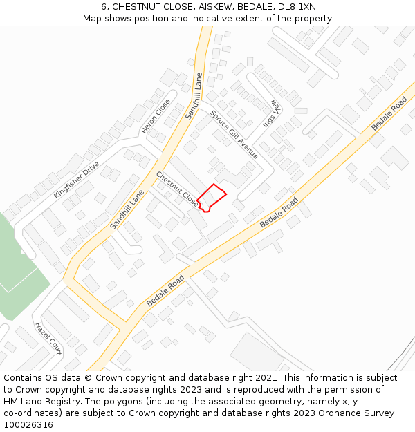 6, CHESTNUT CLOSE, AISKEW, BEDALE, DL8 1XN: Location map and indicative extent of plot