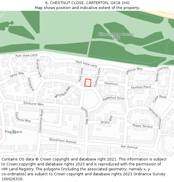 6, CHESTNUT CLOSE, CARTERTON, OX18 1HG: Location map and indicative extent of plot