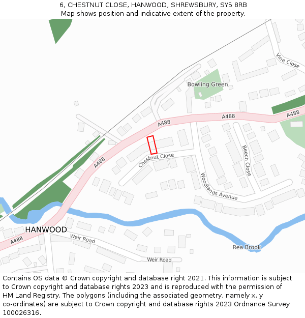 6, CHESTNUT CLOSE, HANWOOD, SHREWSBURY, SY5 8RB: Location map and indicative extent of plot