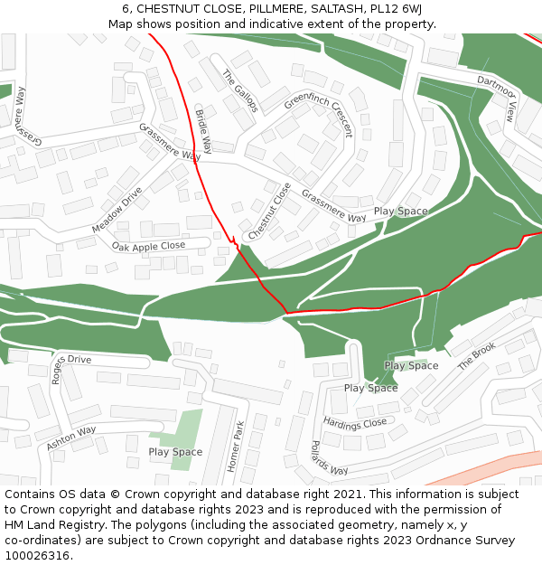 6, CHESTNUT CLOSE, PILLMERE, SALTASH, PL12 6WJ: Location map and indicative extent of plot