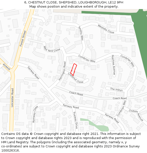6, CHESTNUT CLOSE, SHEPSHED, LOUGHBOROUGH, LE12 9PH: Location map and indicative extent of plot