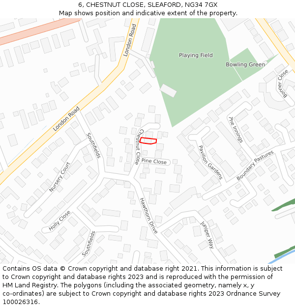 6, CHESTNUT CLOSE, SLEAFORD, NG34 7GX: Location map and indicative extent of plot