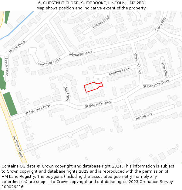 6, CHESTNUT CLOSE, SUDBROOKE, LINCOLN, LN2 2RD: Location map and indicative extent of plot