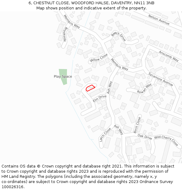 6, CHESTNUT CLOSE, WOODFORD HALSE, DAVENTRY, NN11 3NB: Location map and indicative extent of plot